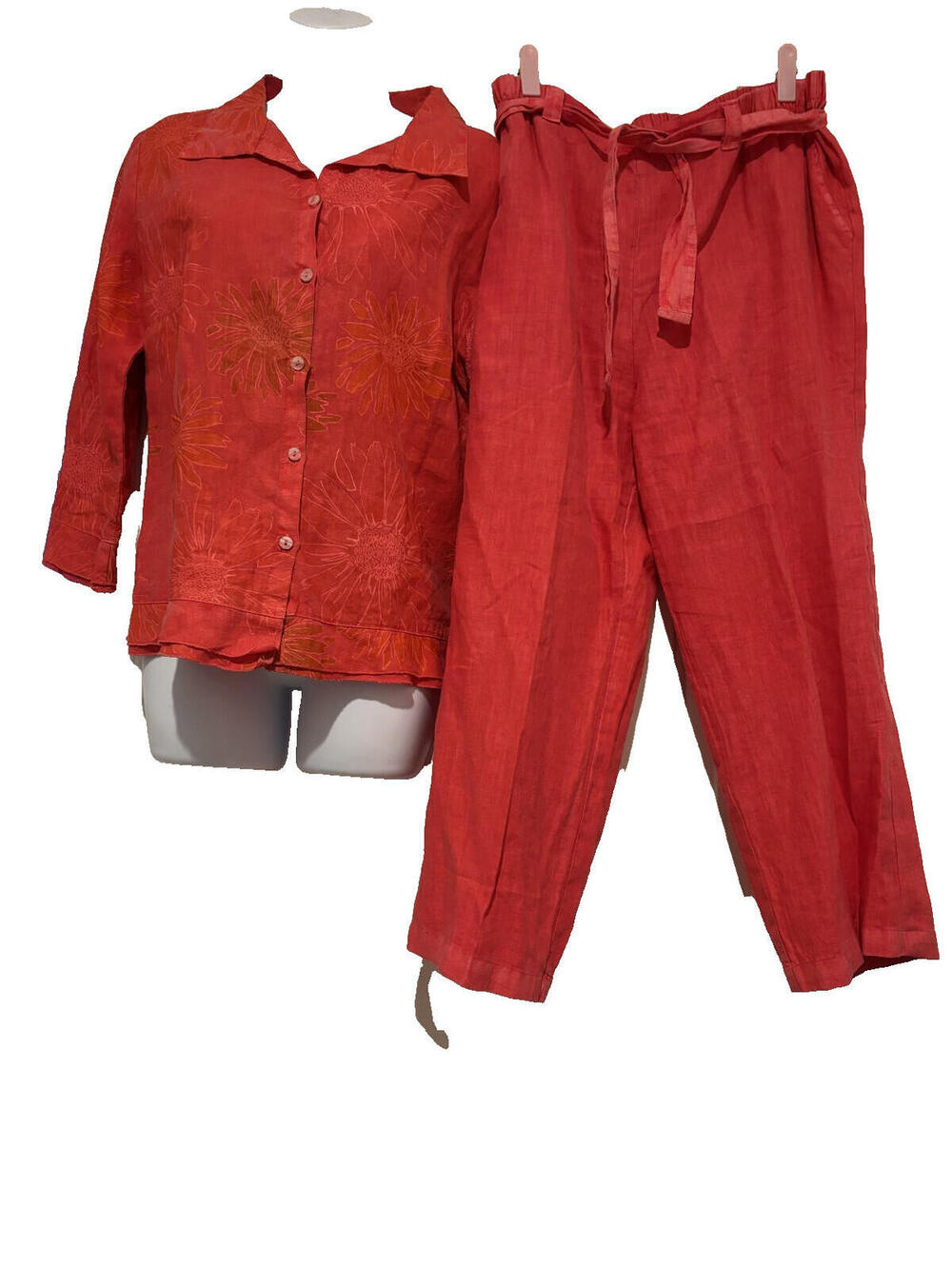 Fresh Produce‎ sz M linen floral long sleeve shirt and elastic waist pants BB